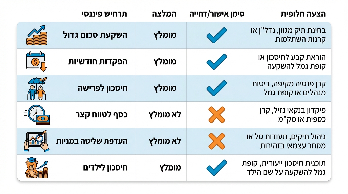 טבלת סיכום - מתי פוליסת חיסכון מתאימה ומתי עדיפה חלופה אחרת